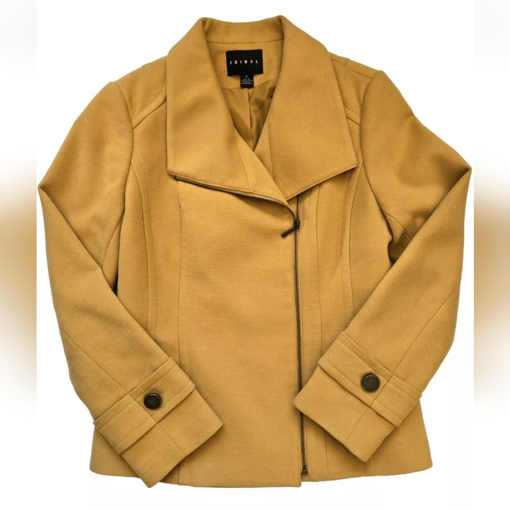 TRIBAL Womens Moto Jacket Coat Mustard Size 4